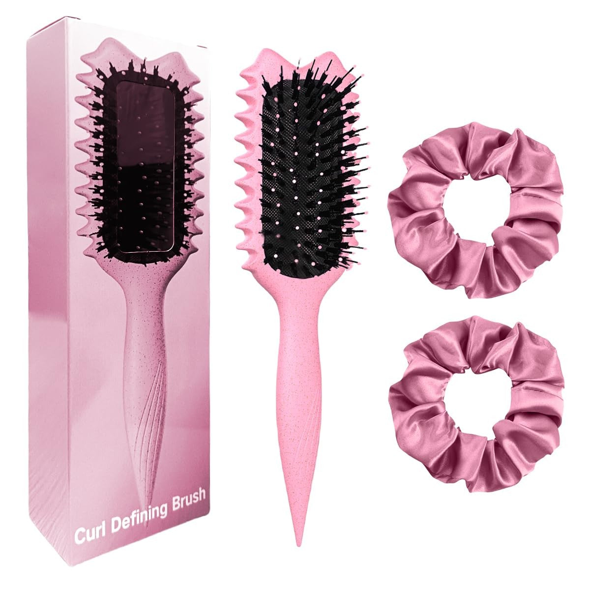 Curly Hair Brush with Boar Bristles for Curl Defining and Detangling - Pink Silk