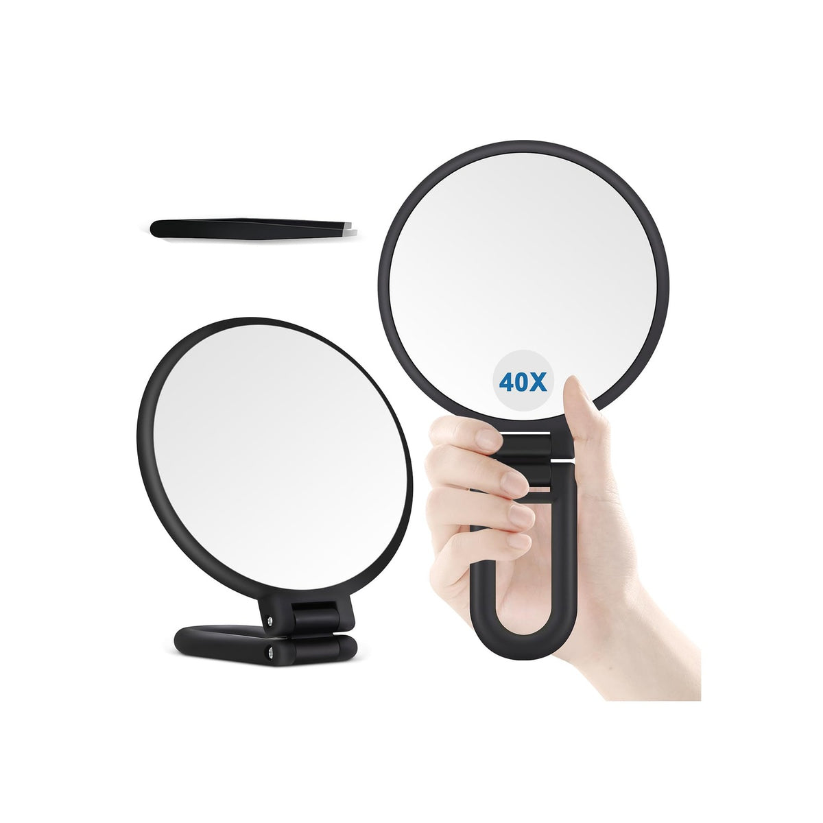 40X Magnifying Hand Mirror - Portable Tabletop & Hanging Makeup Mirror