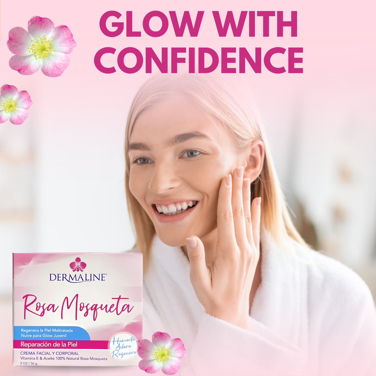 Rosehip Face & Body Moisturizer - Hydrating Cream with Vitamin E - 2 oz (4 Pack)