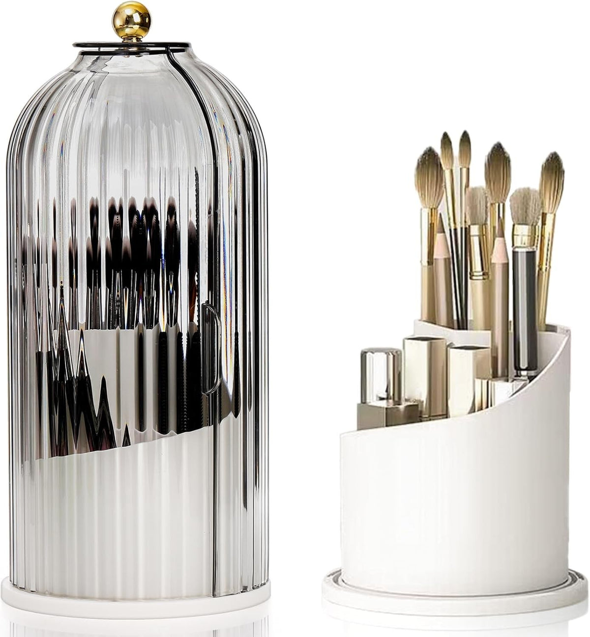 Rotating Makeup Brush Holder with Lid - Clear Dustproof Organizer for Vanity
