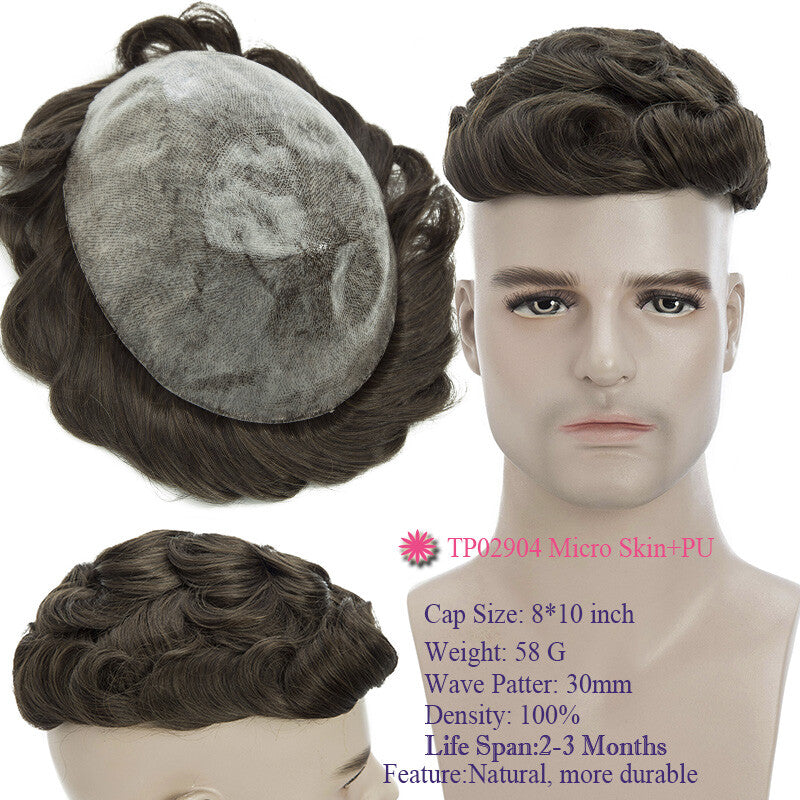 Super Thin Skin Men's Human Hair Toupee Hair Replacement System - Natural Look