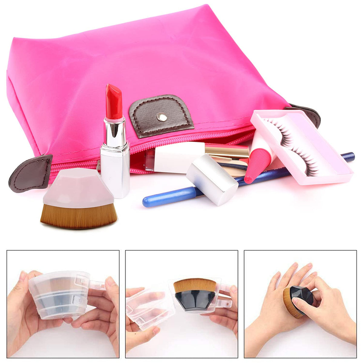4-Pack Flat Top Foundation Makeup Brushes | Travel Kabuki Set with Protective Case