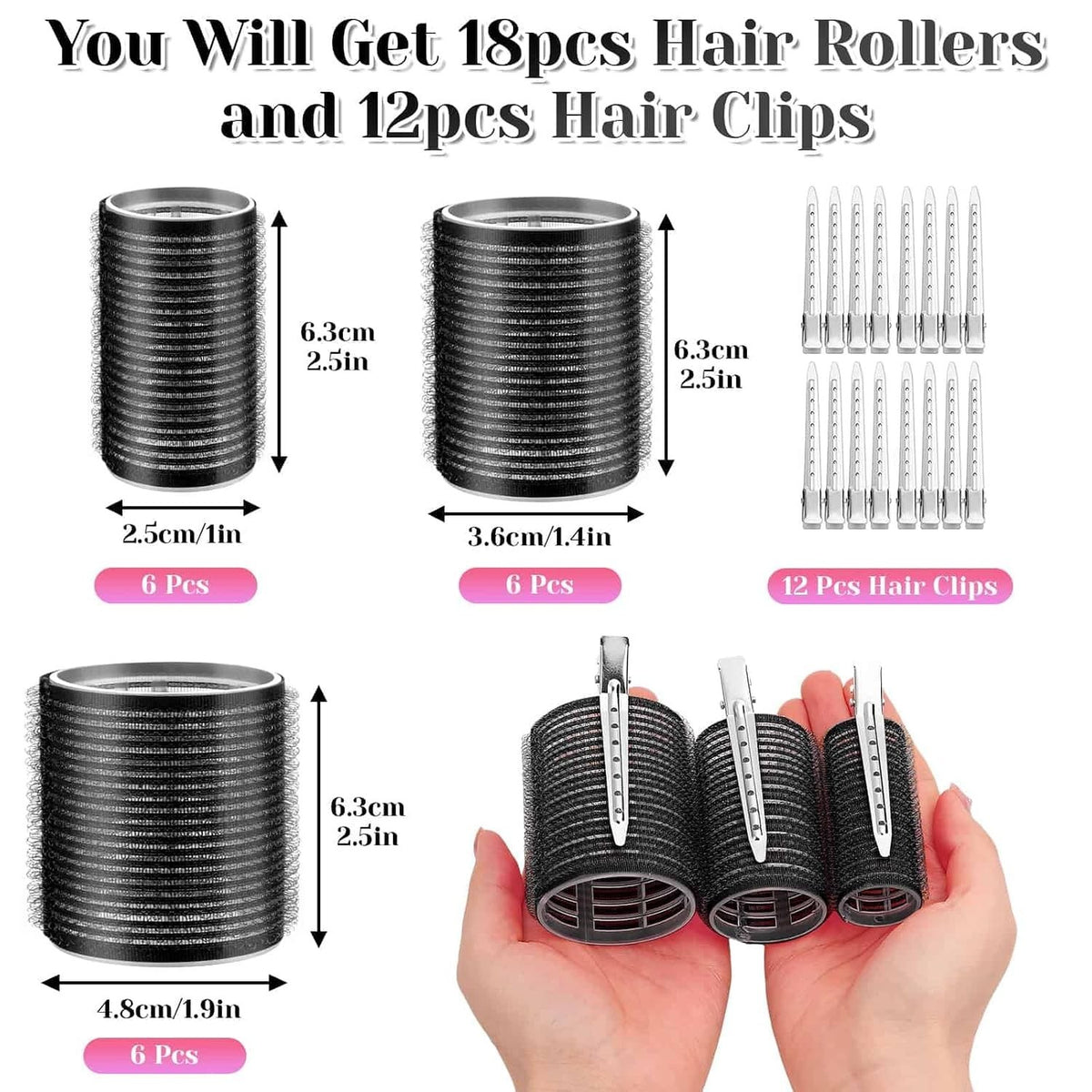 Self-Grip Hair Curlers 30-Piece Set with Clips for All Hair Types