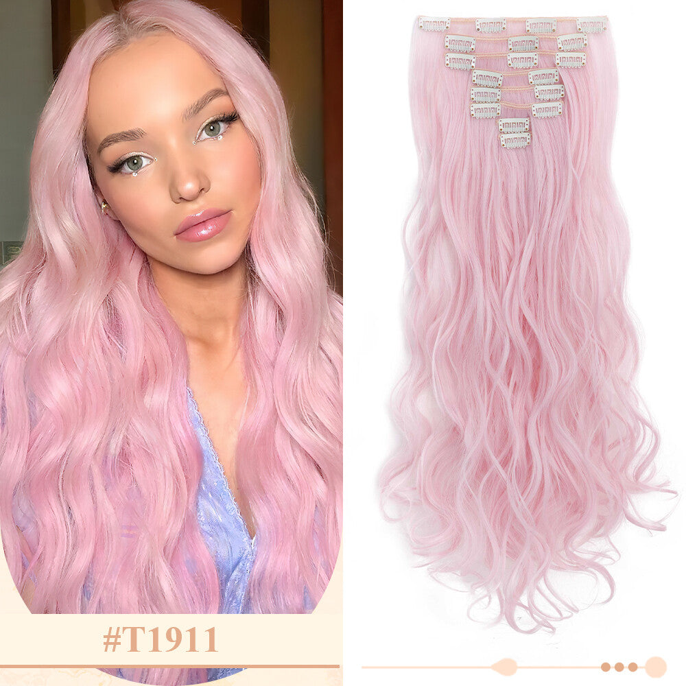 Clip-In Hair Extensions Full Head Ombre Highlight Synthetic Thick Hair 8-24 Inches