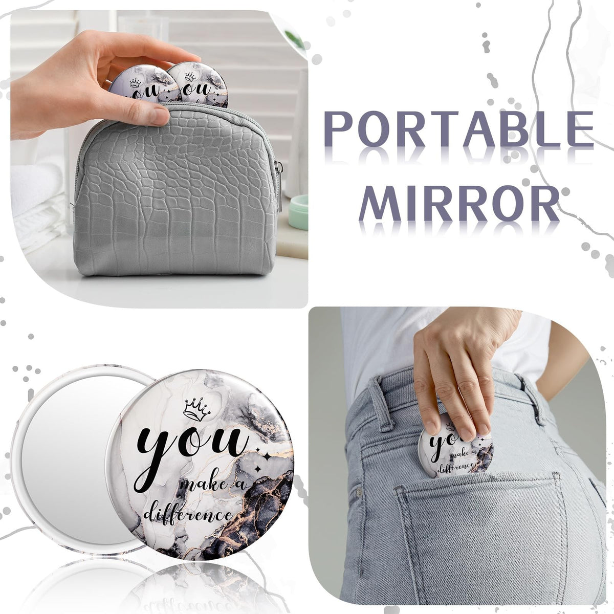48 Pcs Inspirational Mini Compact Mirrors for Makeup and Gifting, White
