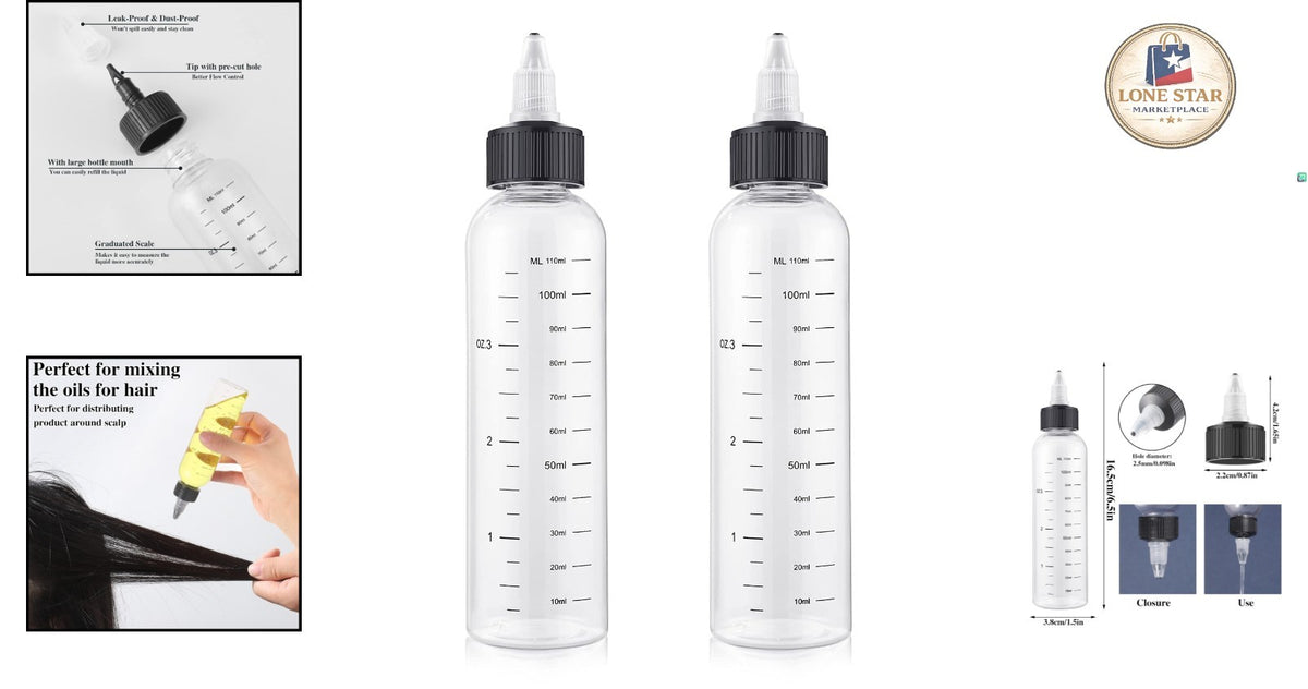 Hair Oil Applicator Bottles - 2 Pack, 4oz Leak-Proof