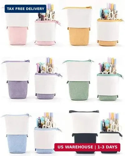 Retractable Pencil Bag Pen Organizer with PU Corduroy Stand-up Design