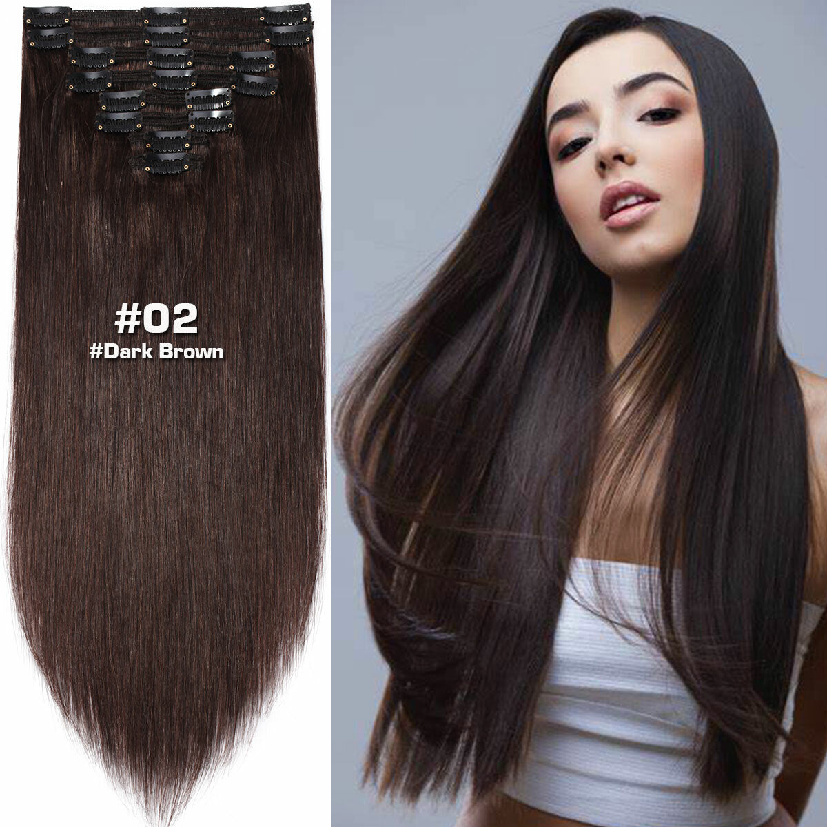 Double Weft Clip-In Human Hair Extensions Full Head - Multiple Colors & Lengths
