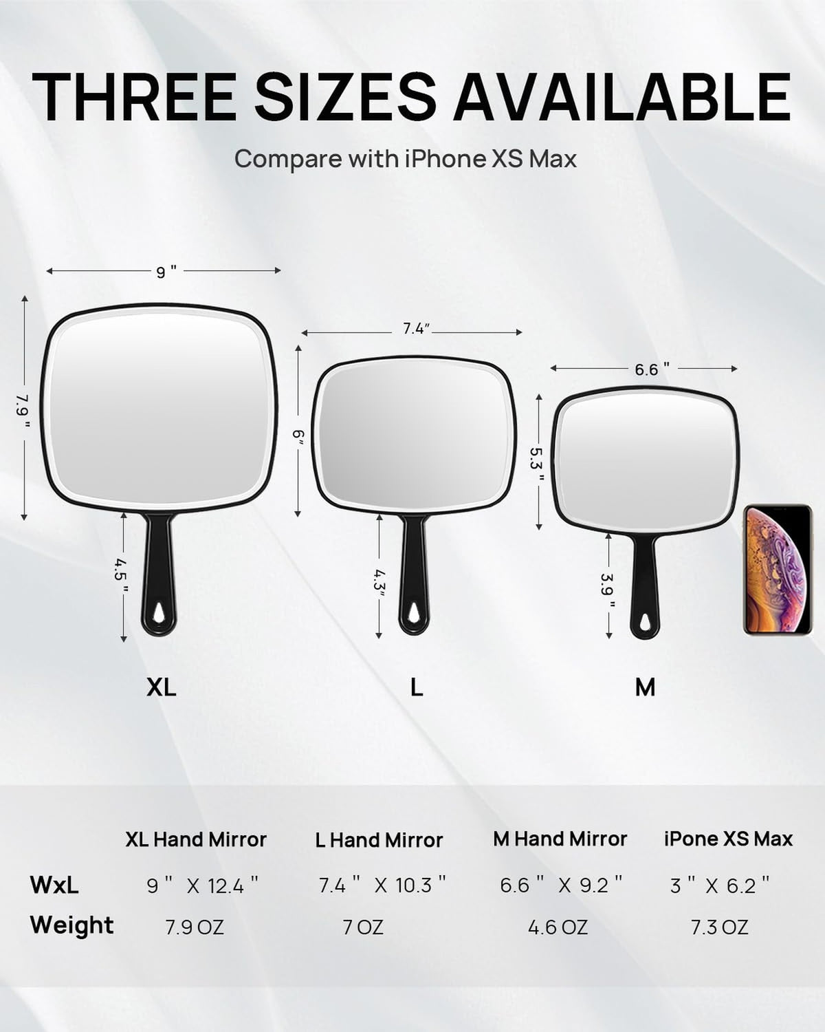 Handheld Mirror with Handle - 6.6 x 9.2 Inches Black Classic Glass