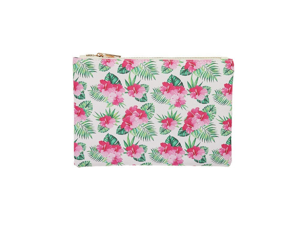 Hibiscus Print Vinyl Makeup Pouch - 10x7 Inch Clutch Bag, Gift Idea