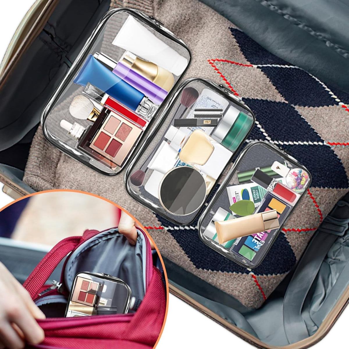 Travel Transparent Makeup Bag with Brush Case TSA Approved