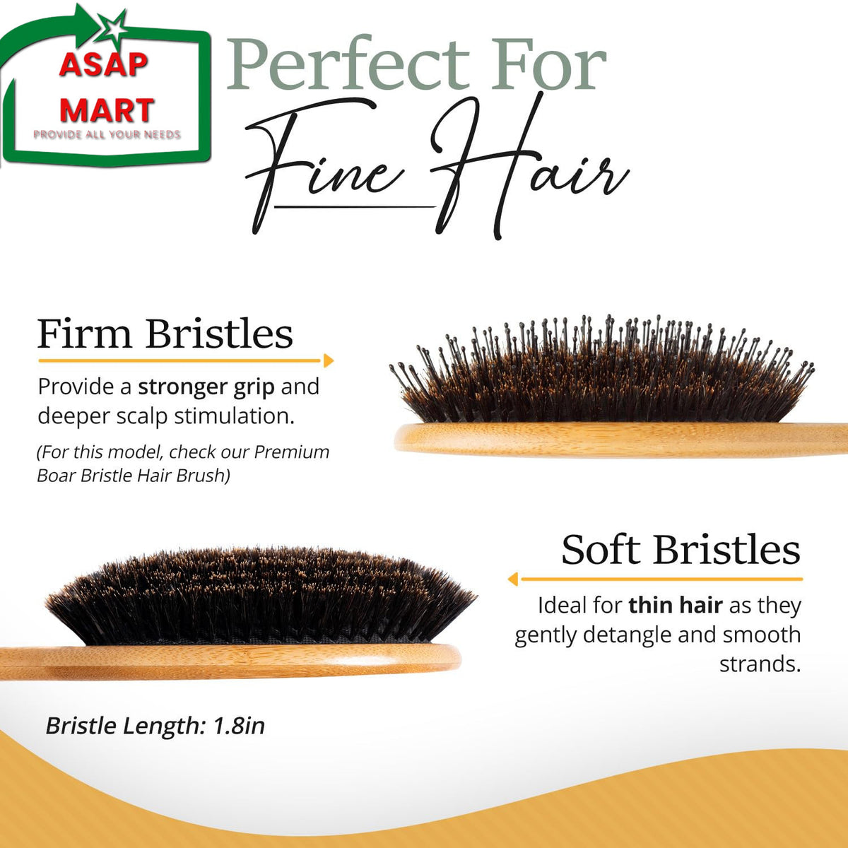 Boar Bristle Hair Brush Set for Fine Hair - Natural Shine & Frizz Control