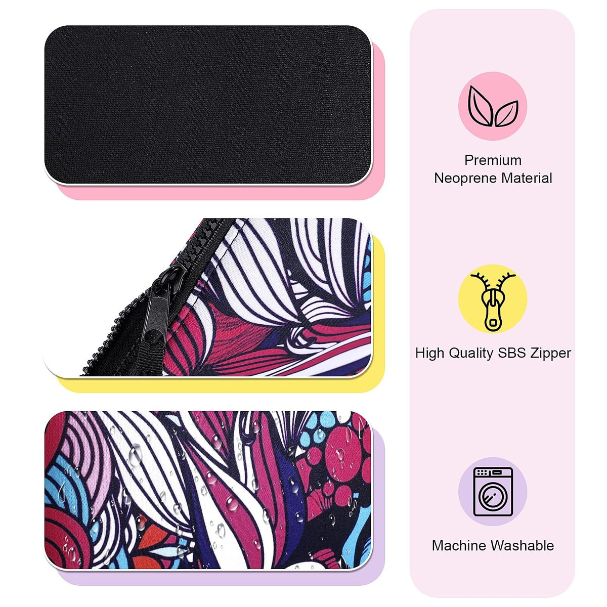 Large Neoprene Makeup Bag with Handle - Travel Cosmetic Organizer, Washable, Colorful Hearts