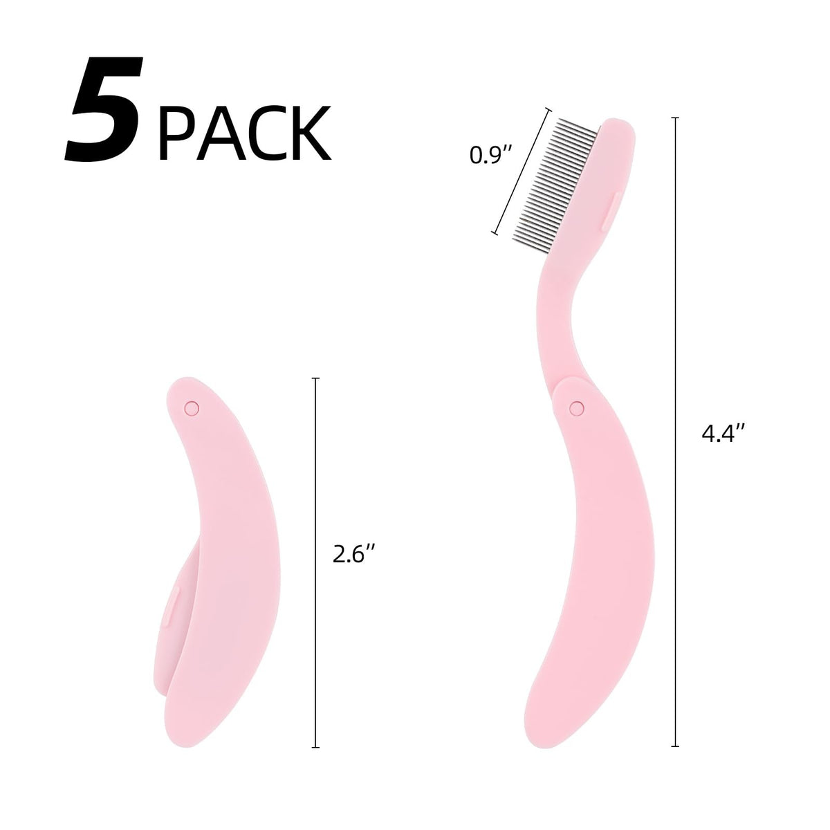 Pink Folding Eyelash Comb Separator Tool for Lash and Brow - 5 Pack