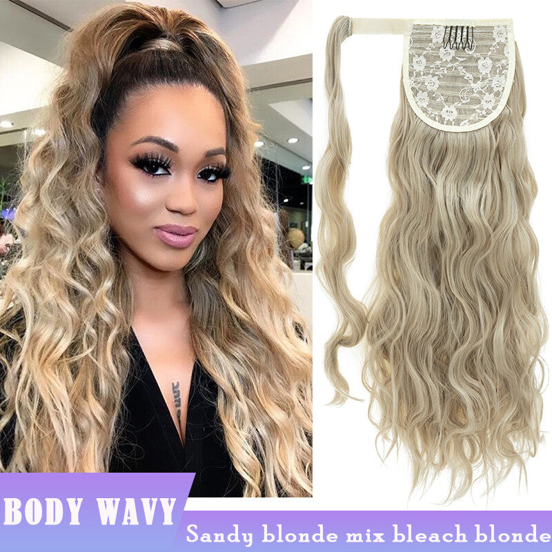 Thick Clip-In Ponytail Hair Extension - Fake Human Hair, Wavy & Straight