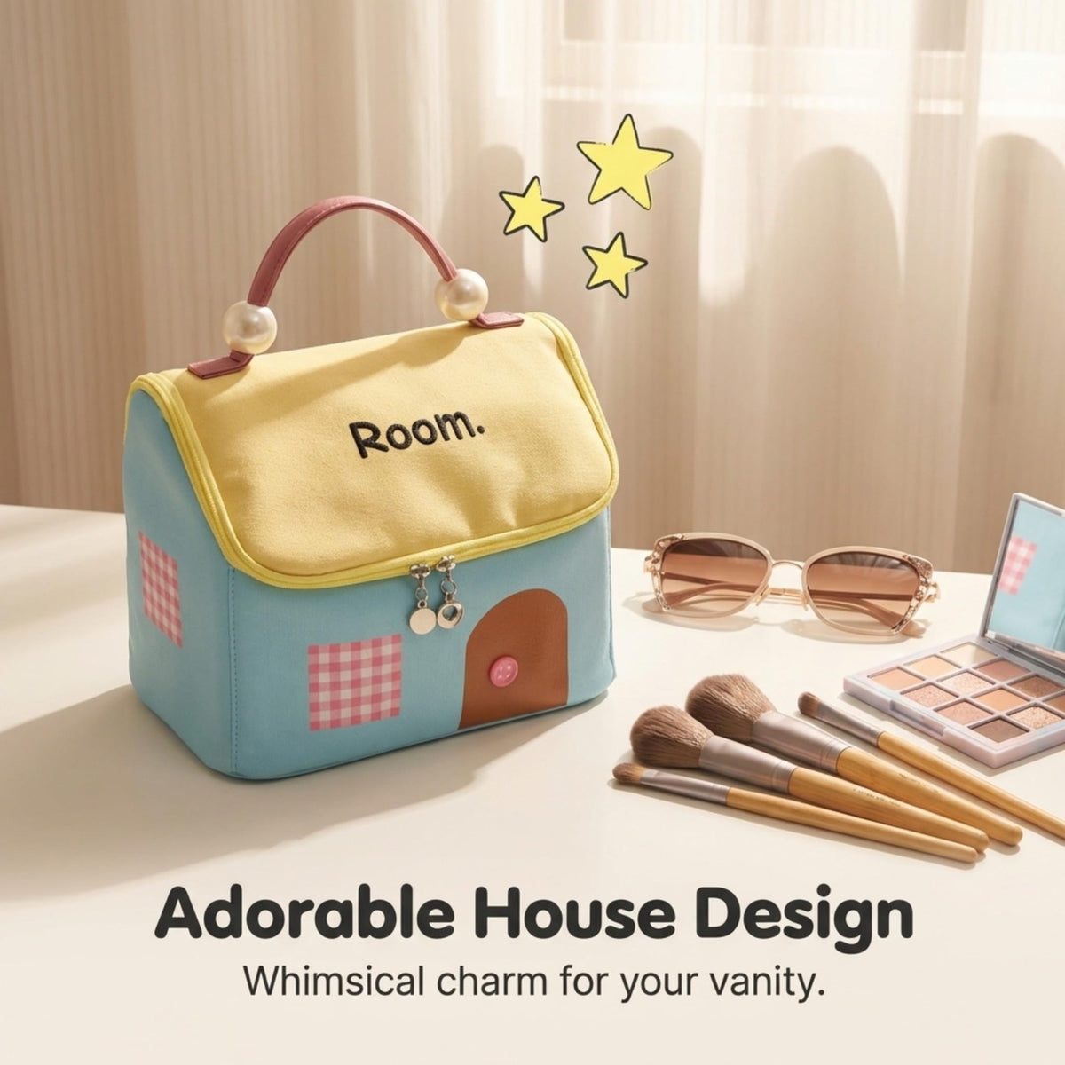 Cute House-Shaped Makeup Bag - Kawaii Faux Leather Travel Organizer