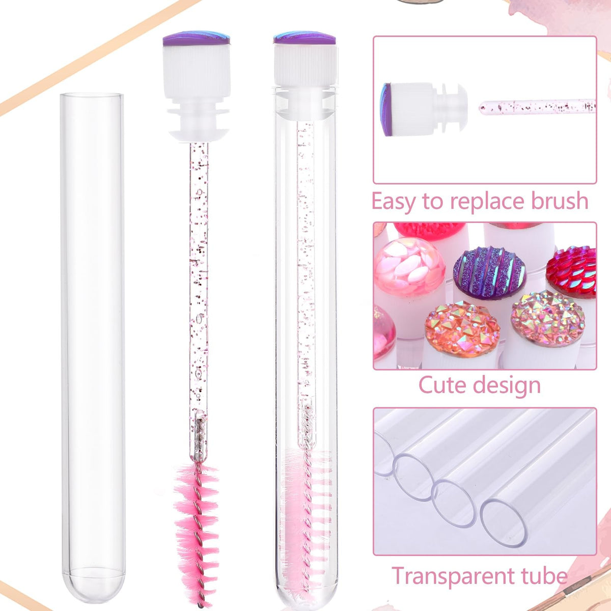 Disposable Mascara Wand Set with Diamante Design - 10 Reusable Tubes