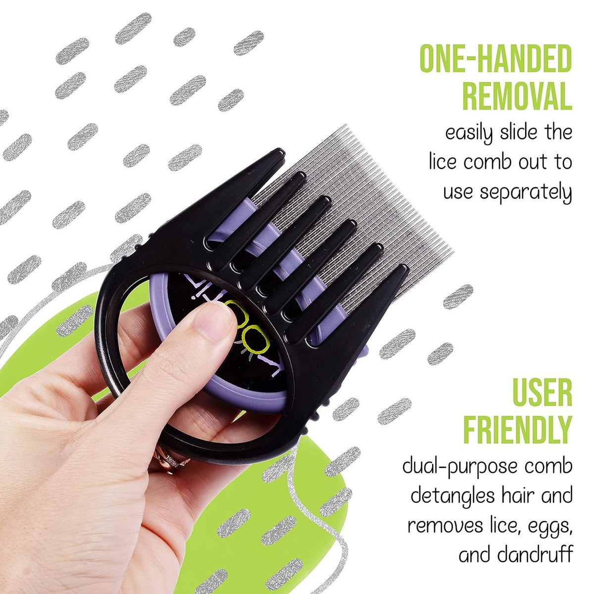 Lice Comb 3-in-1 Stainless Steel Nit Removal Detangling Grooming Tool