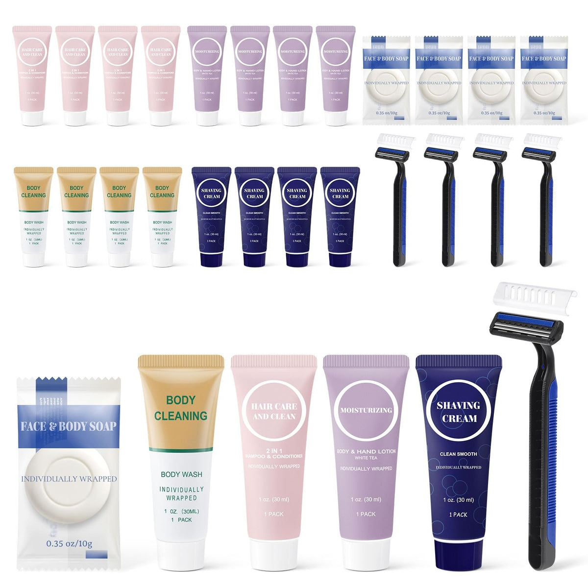 Travel Size Toiletries Kit Bulk 1 Fl Oz - Individually Wrapped 25 Pack