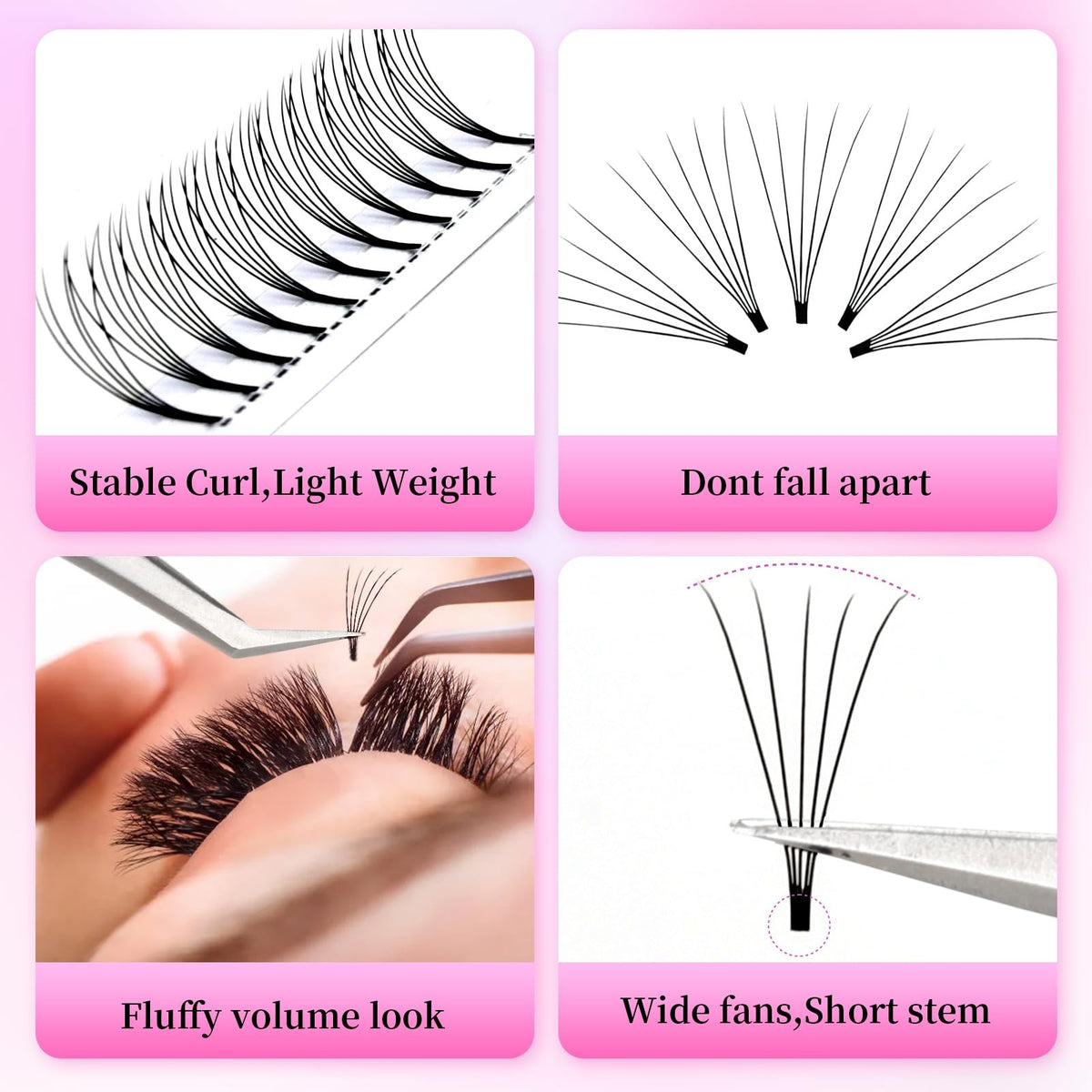 Premade 5D Eyelash Fans Extension - Hand-Made Mink Look, 10mm, Pack of 1