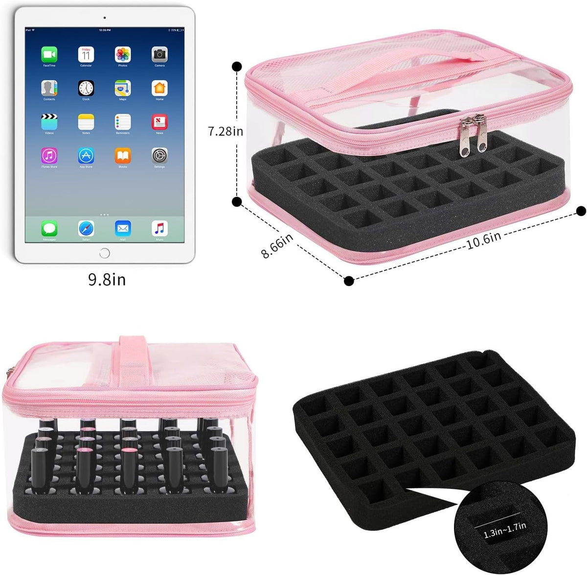 Nail Polish Organizer Case Holds 30 Bottles Travel Storage with Manicure Tools