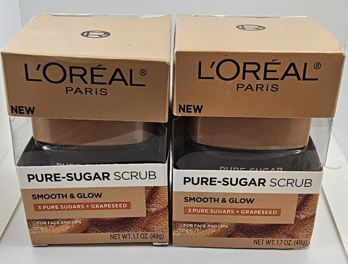 Lot Of 2 L'Oréal Paris Pure Sugar Face/Lips Scrub w/ Grapeseed 1.7oz