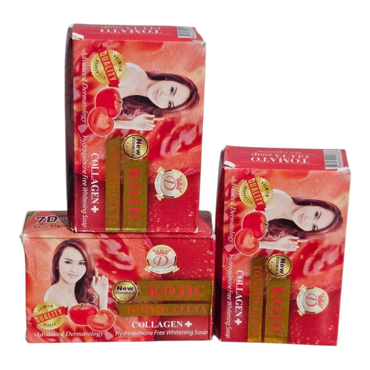 Kojic Tomato Gluta Collagen 7-Day Whitening Bar Soap Set - 3 Pieces, 160g Each