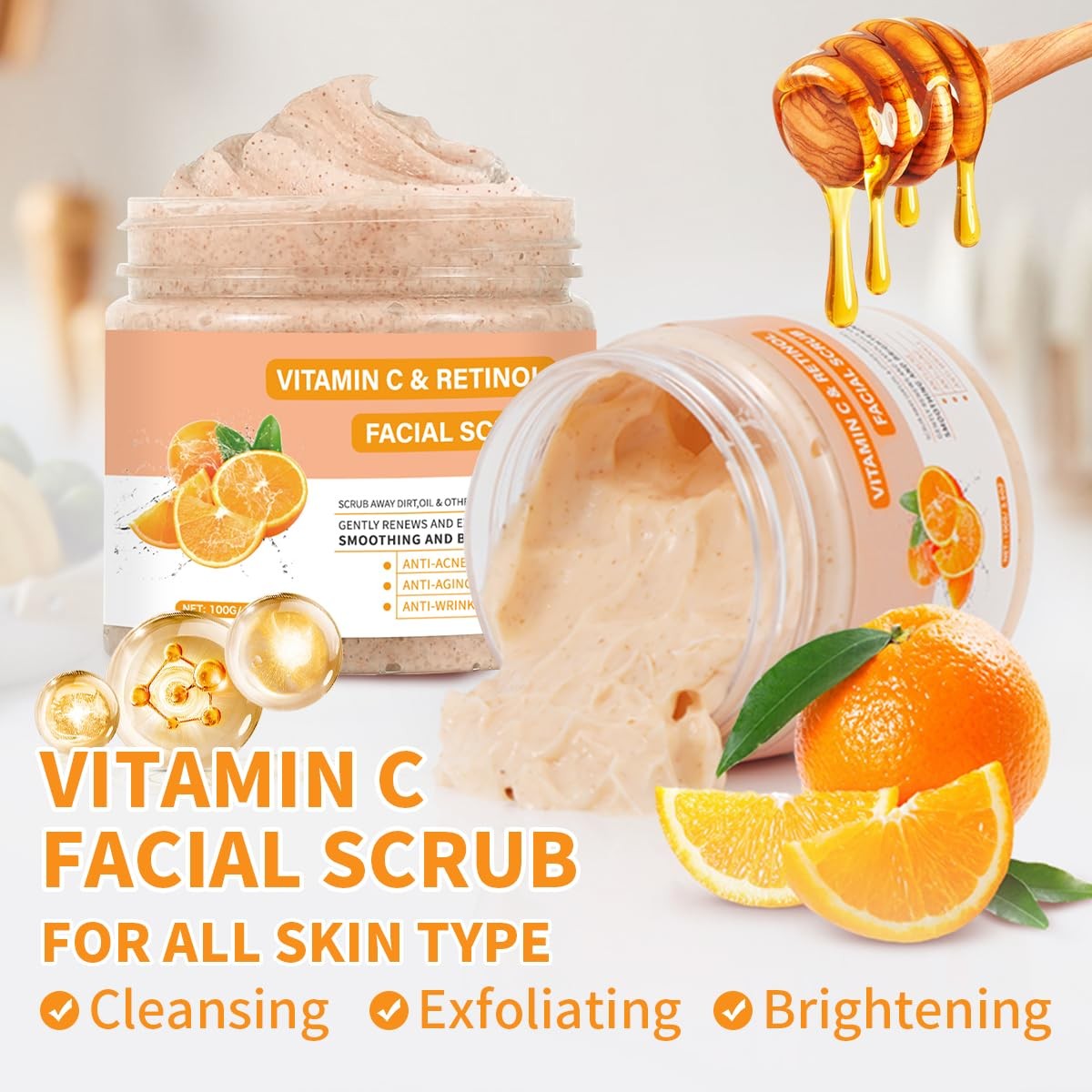 Vitamin C Face Scrub, Exfoliating Facial Wash with Retinol,