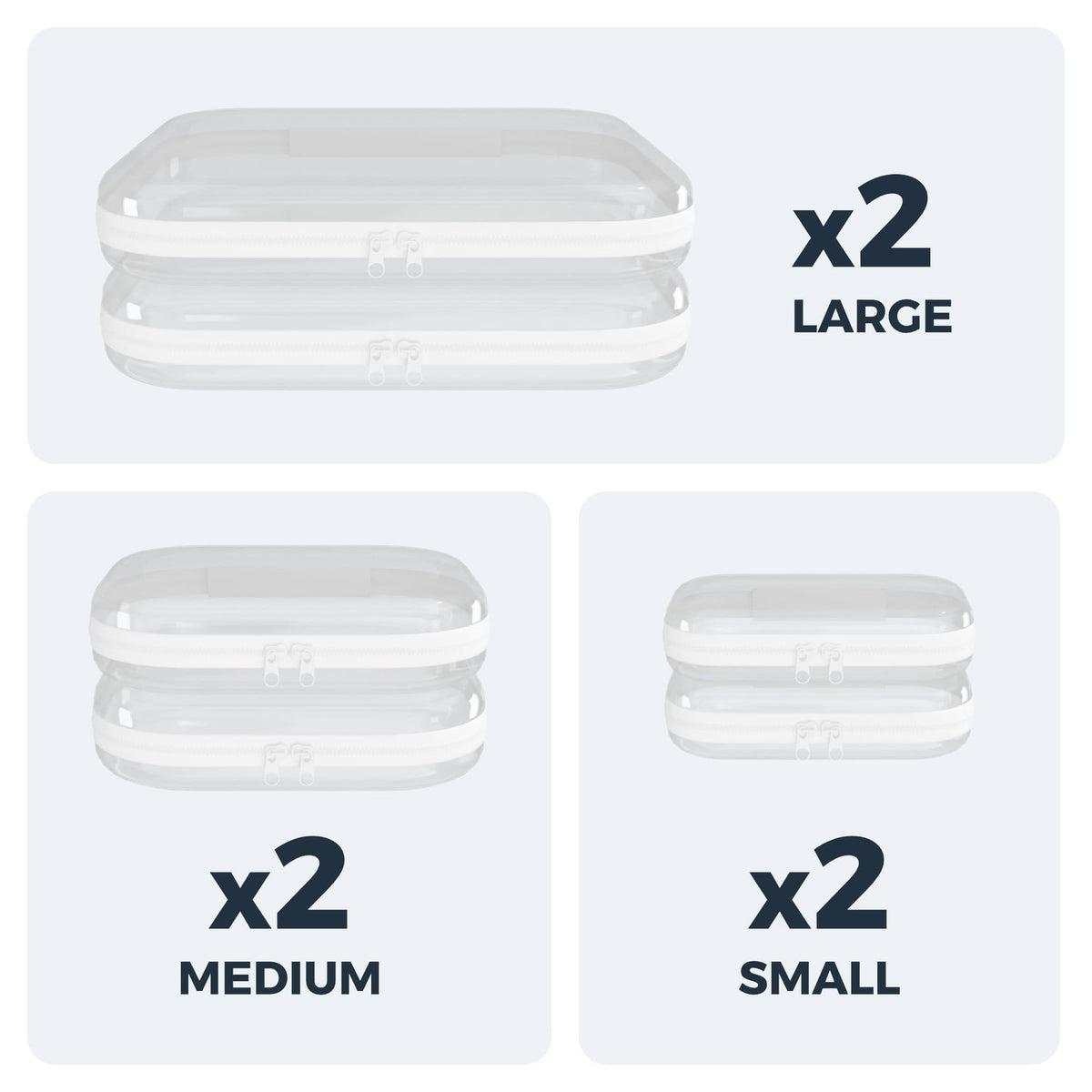 Travel Makeup Organizer Case 13.7" Clear Hard Shell Zipper 6 Pack