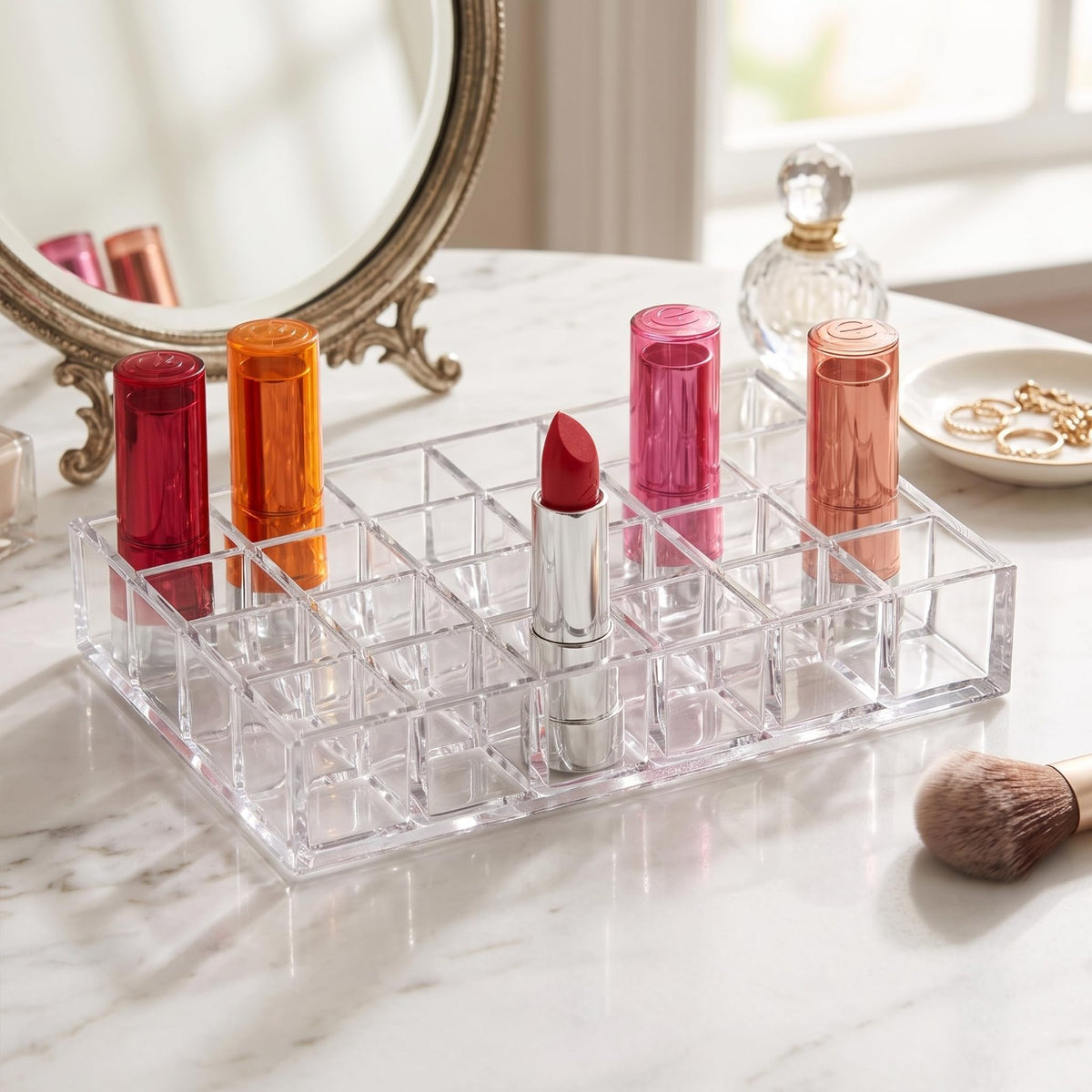Acrylic Lipstick Organizer 24-Slot - Transparent Cosmetic Storage Box