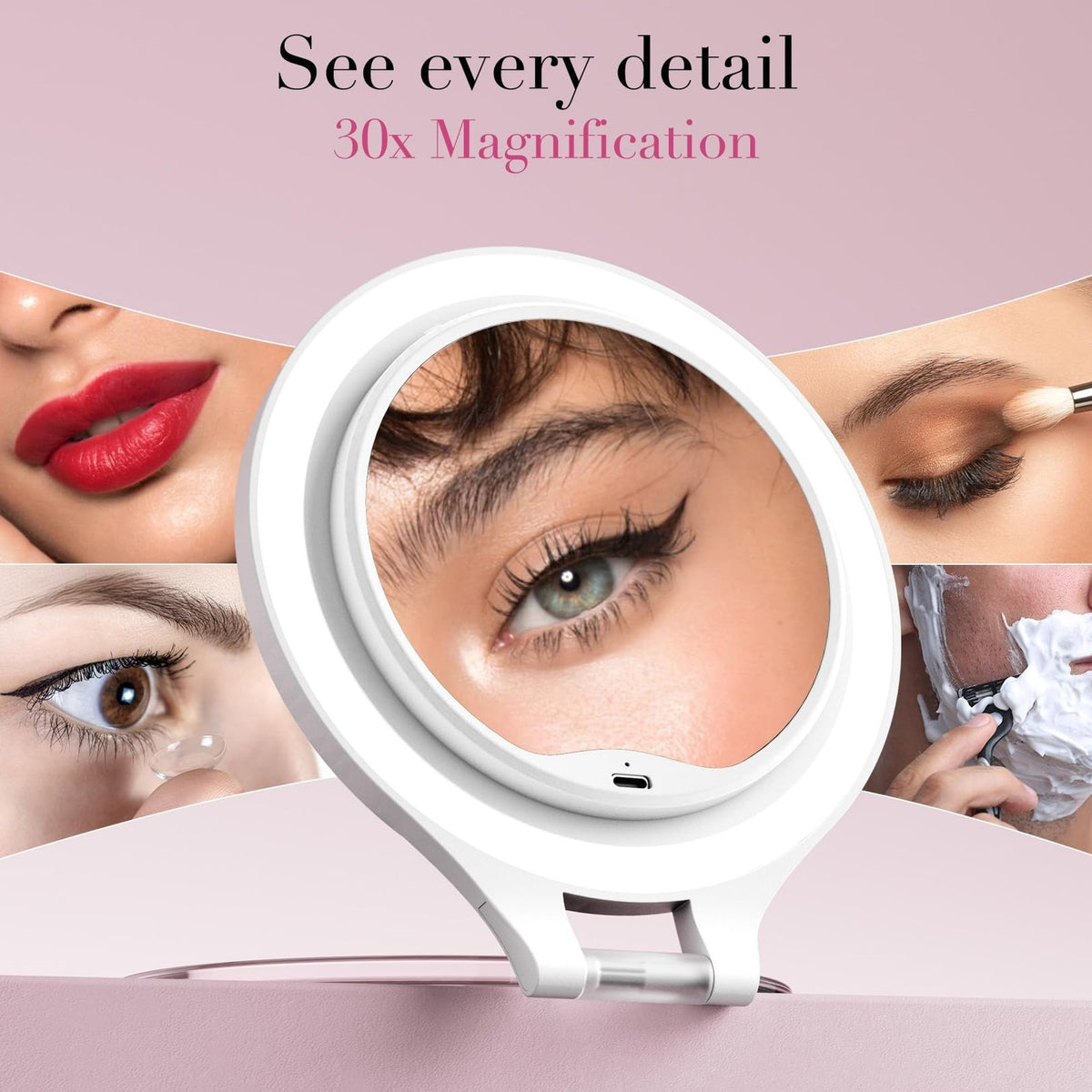 Rechargeable Lighted Travel Makeup Mirror - Double Sided with 3 Light Modes