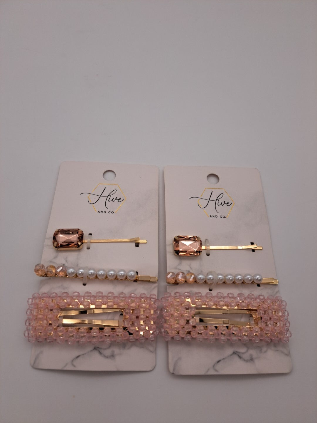 Hive And Co. Pink Beaded Barrette Pearl Bobby Pin Jewel 2 PACKS
