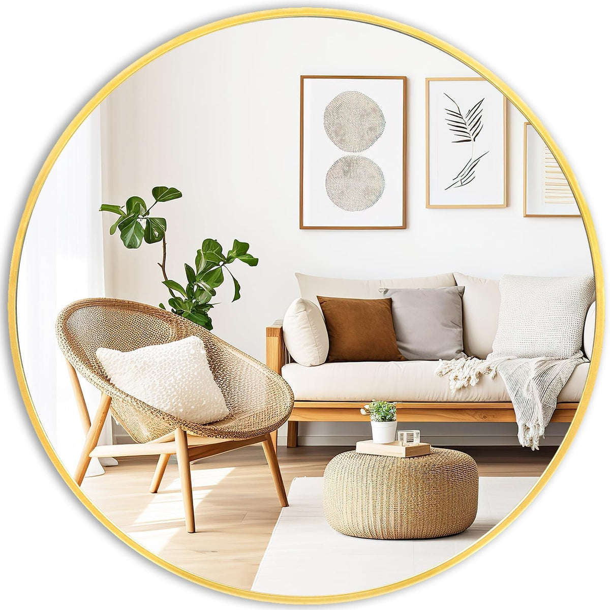 20 Inch Round Gold Wall Mirror - Modern Bathroom & Living Room Decor