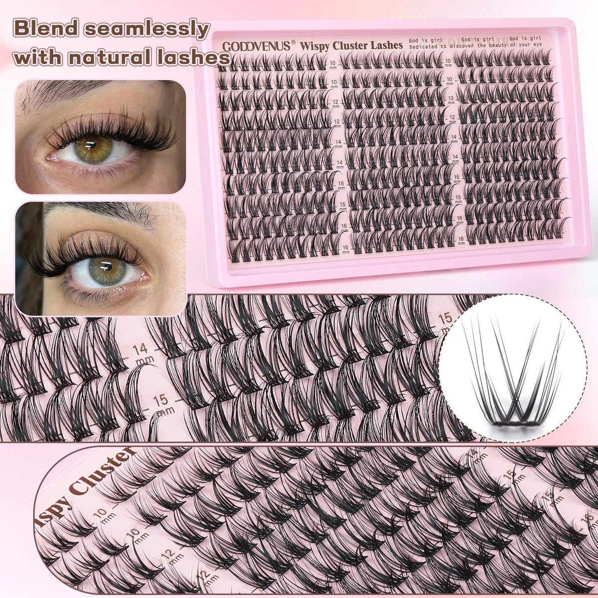 False Eyelash Clusters Kit Wispy Natural Lashes for DIY Glam - Pack of 300