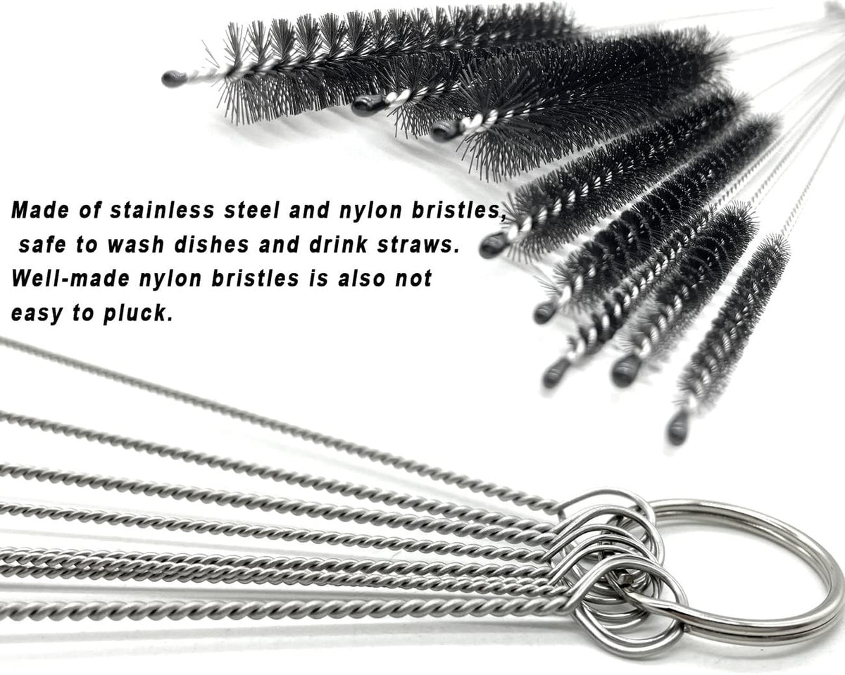 Stainless Steel & Nylon Tube Cleaning Brushes Set - 8 Sizes for Pipes, Bottles, & Auto Parts