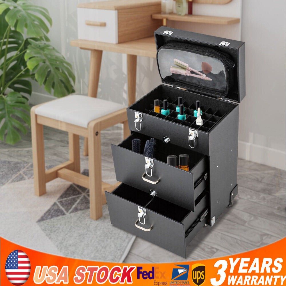 Rolling Makeup Train Case with Aluminum Alloy Storage Organizer and Locking Compartments