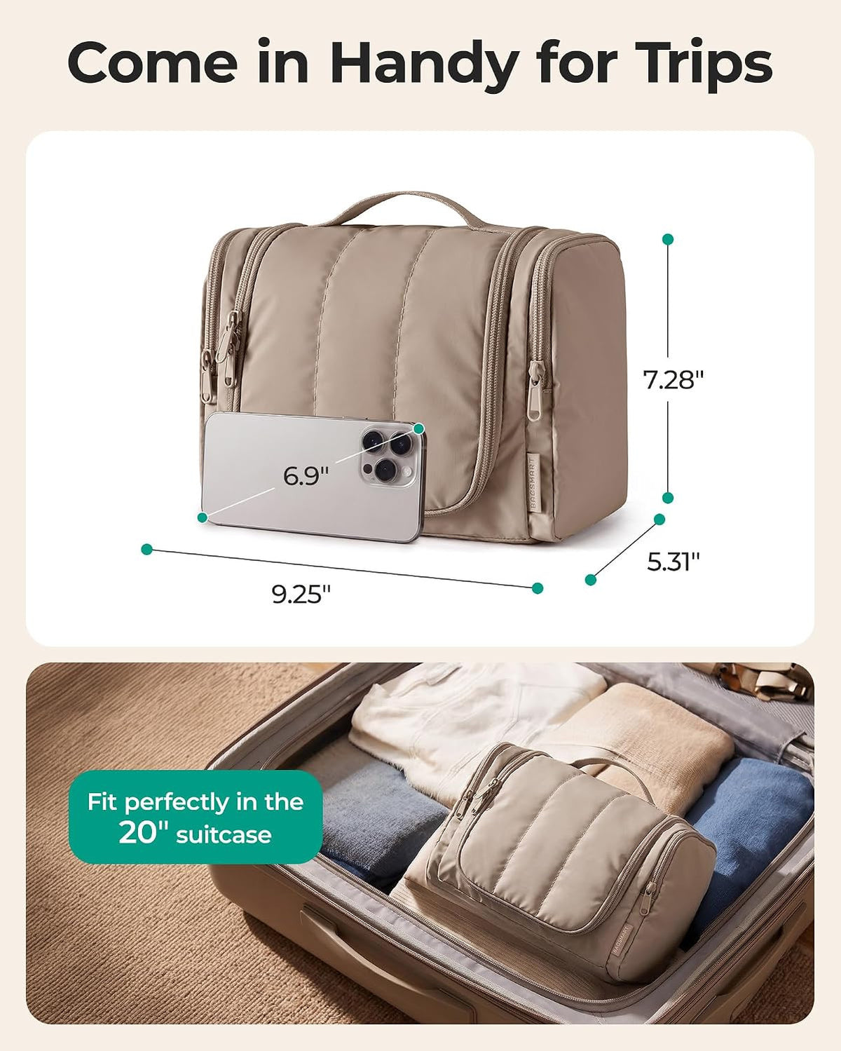 Water-Resistant Travel Toiletry Bag for Women with Hanging Hook – Puffy Organizer