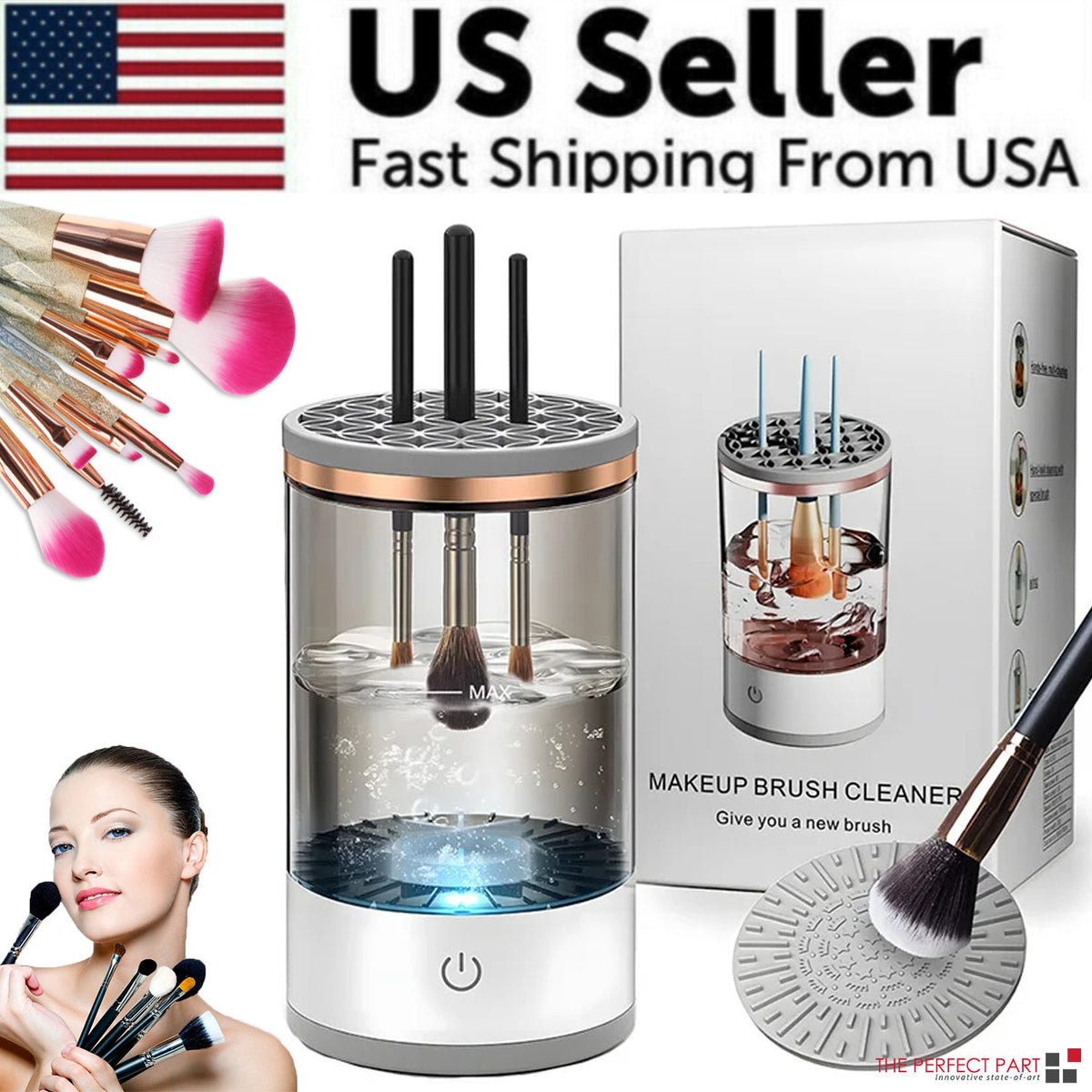 Automatic Makeup Brush Cleaner - Electric Cleaning Machine with USB Power Dryer