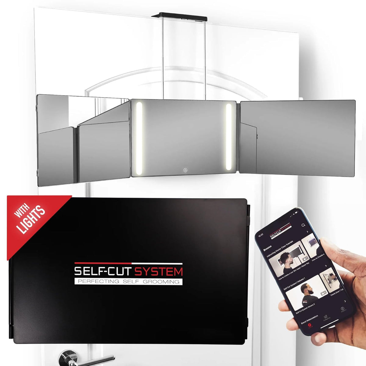 LED Triple-Sided Makeup Mirror with Lights for Vanity and Travel