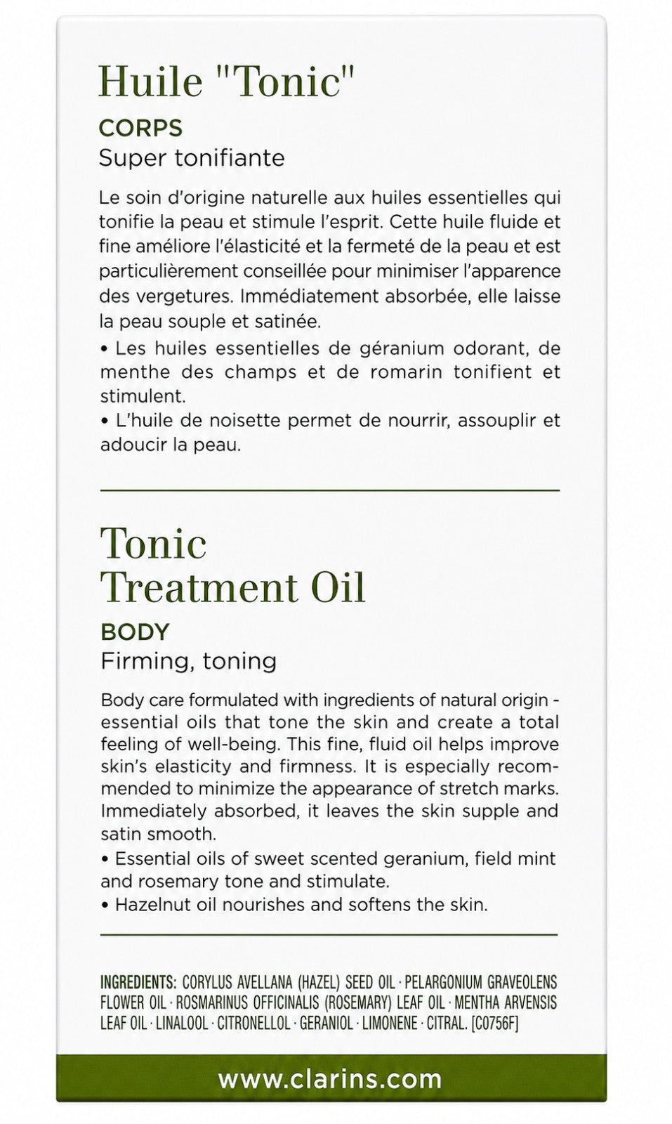 Firming Tonic Treatment Body Oil - 100ml Clarins Toning Oil