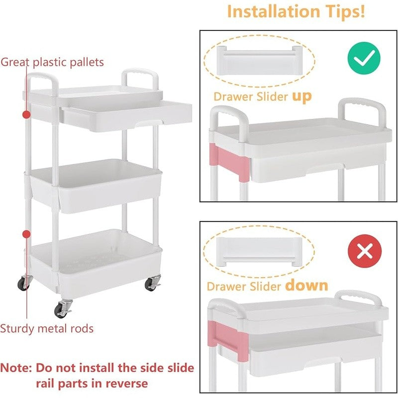 Multifunctional Rolling Storage Cart with Drawers and Casters - 3 or 4 Tiers