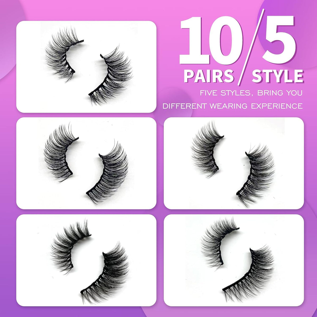 Magnetic Eyelashes with Eyeliner - Natural Look, Reusable 10 Pairs