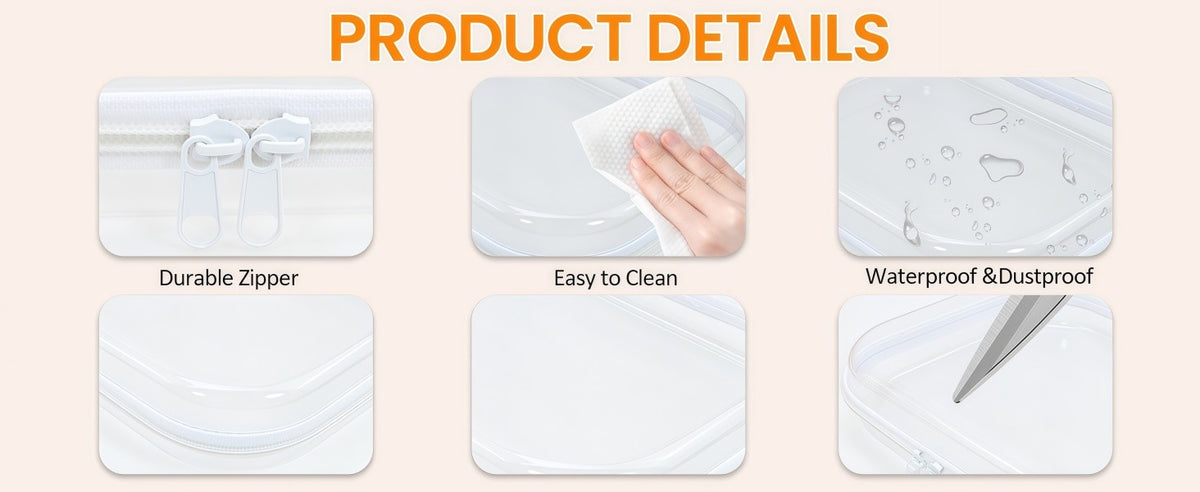 Clear Hard Shell Zipper Storage Case 7.84 Inch Portable Organizer