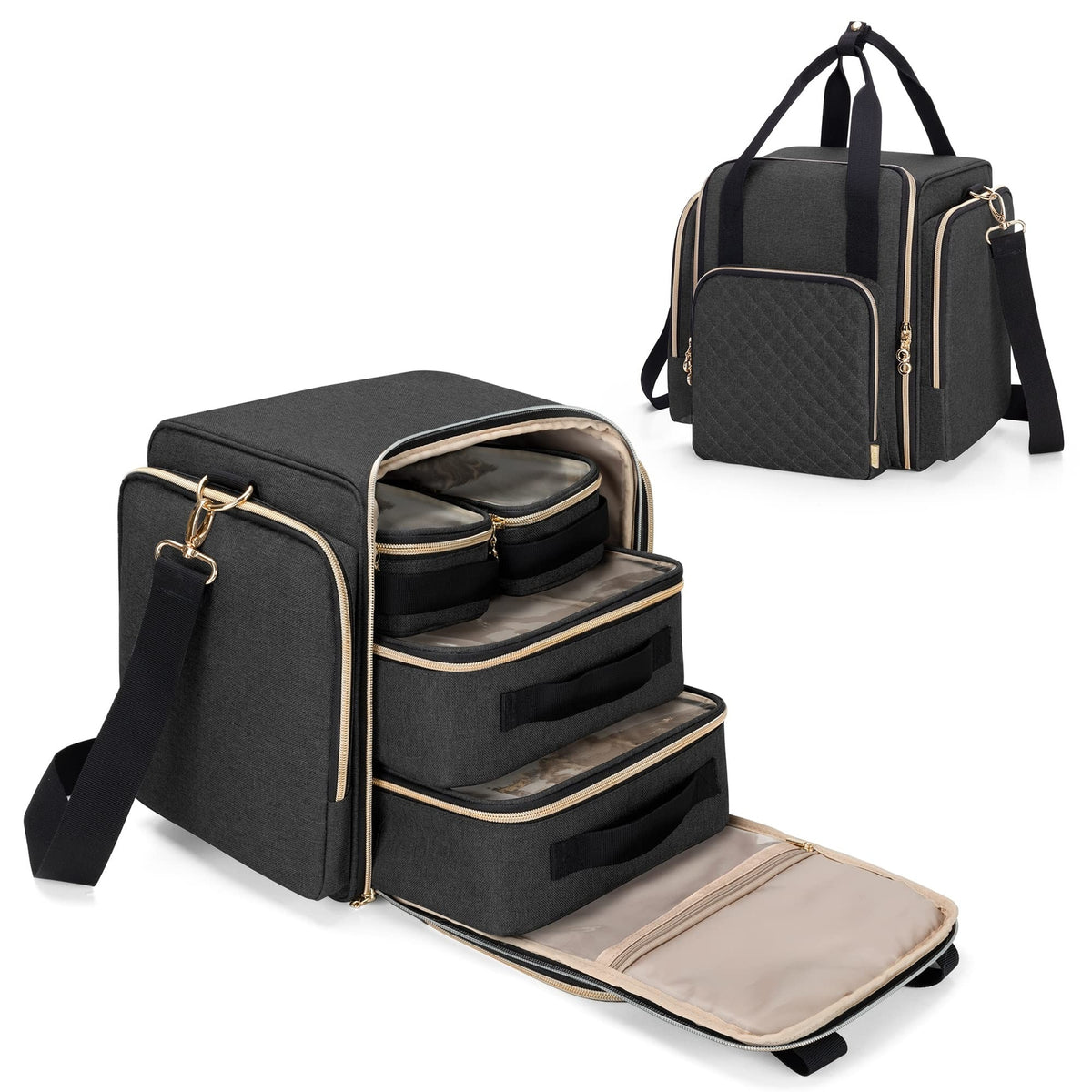 Large Travel Makeup Bag with Removable Cases and Multiple Storage Compartments
