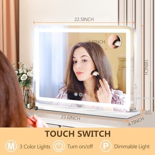 Lighted Makeup Vanity Mirror with 3 Color Dimmable LED Lights - 23x18 Inches