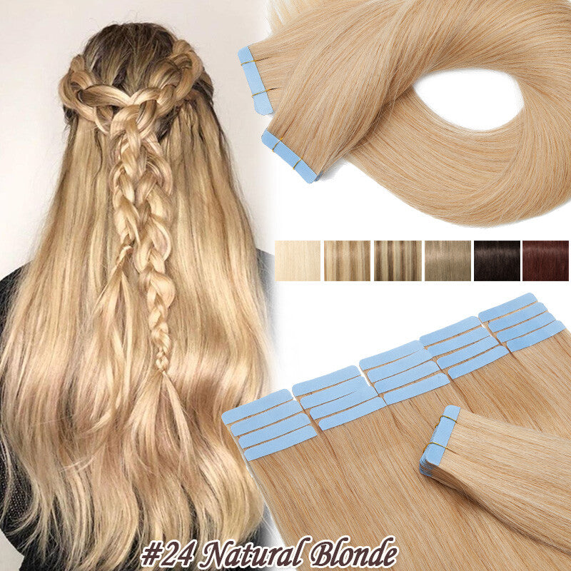 Remy Human Hair Extensions Tape In Seamless Wavy & Straight Full Head Set