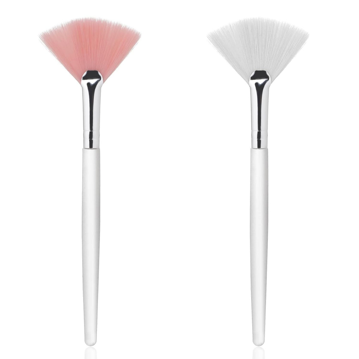 Fan Brush Set for Face Masks and Makeup Application - Pink & White, 2 Pieces