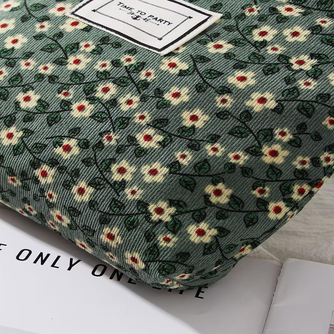 Large Capacity Canvas Makeup Bag - Green Floral Travel Organizer