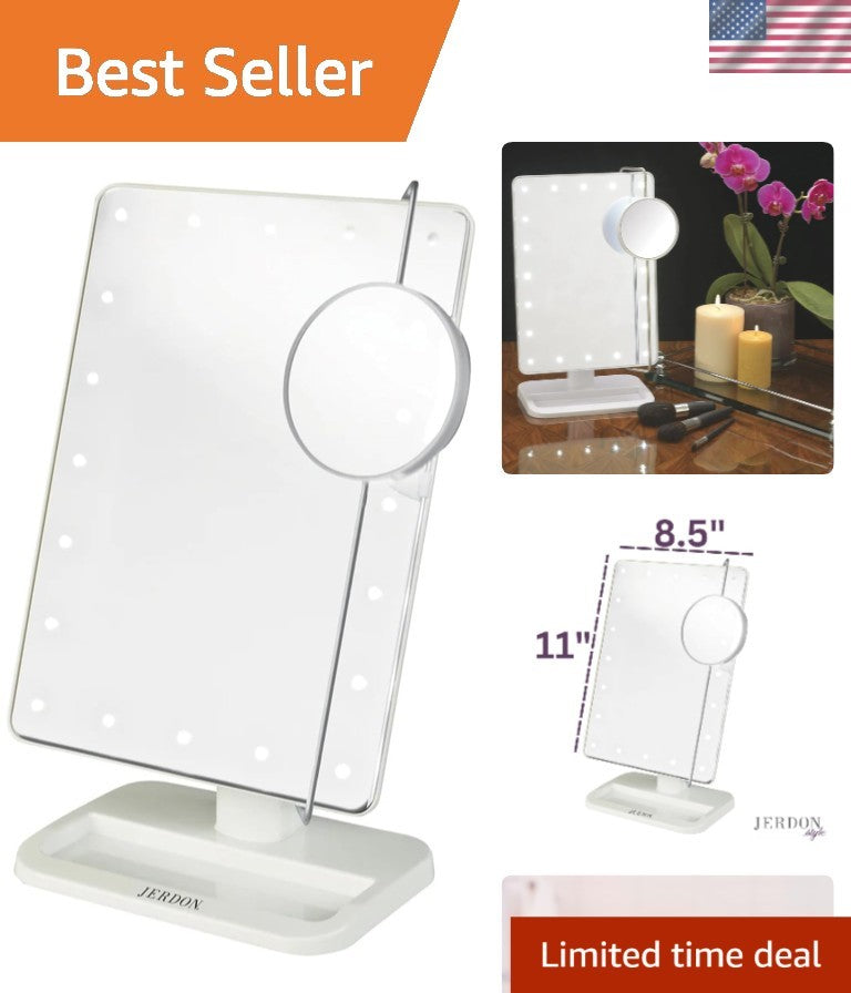 Lighted Tabletop Mirror with 10X Magnification for Makeup & Grooming