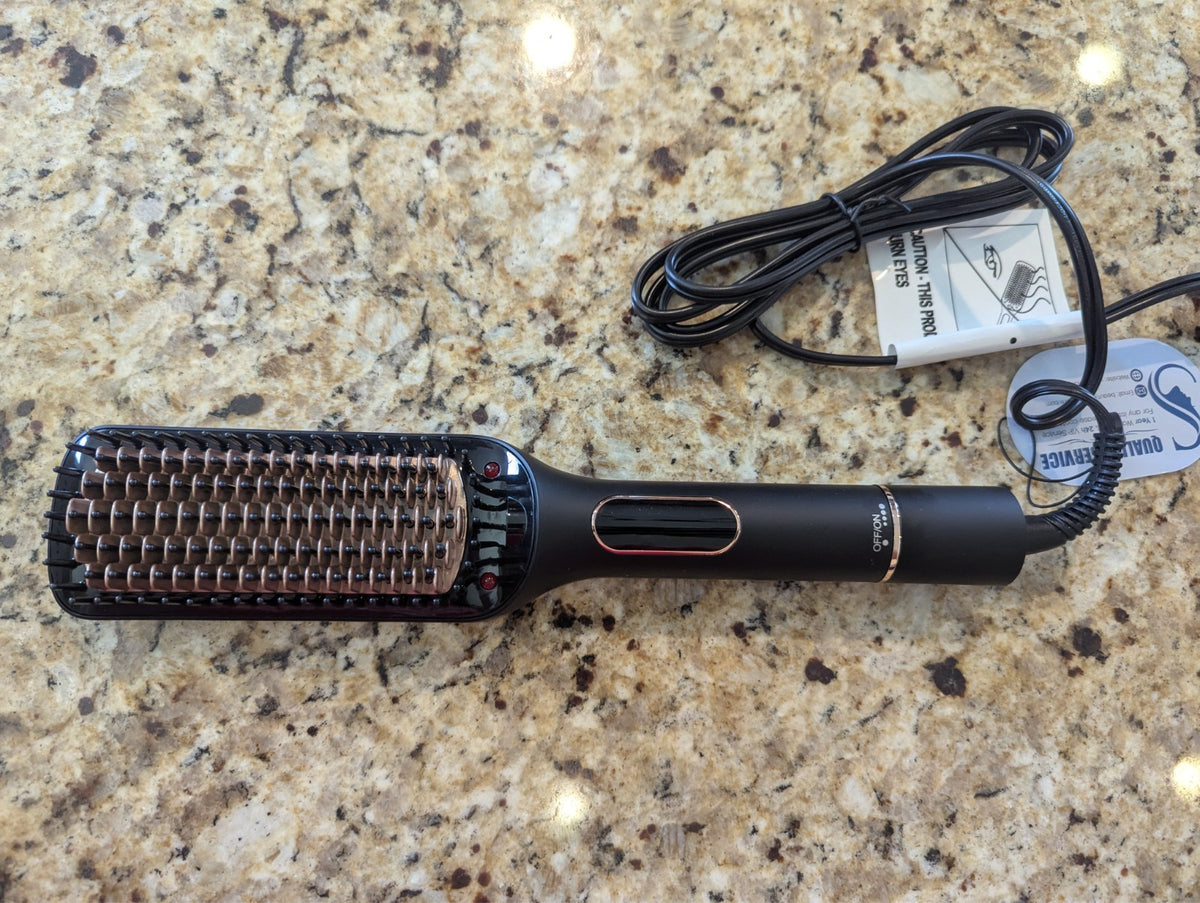 Hair Straightener Brush HS-225 with 6 Temperature Settings - Black Gold Travel-Ready